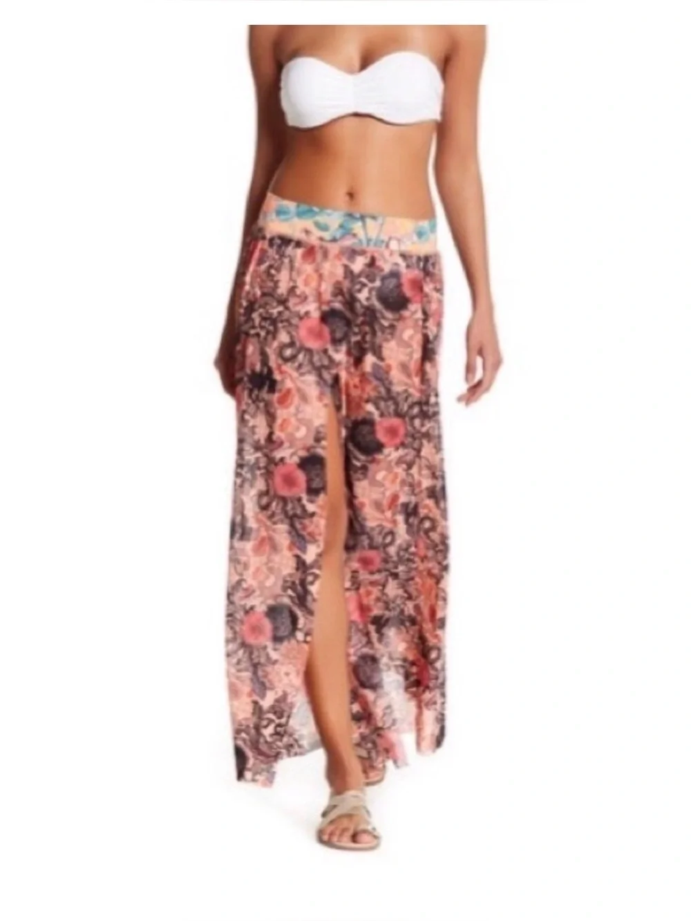 Maaji Citron N Roll Cover Up Maxi Skirt Mesh Slit Beach Swim Resort Sheer Medium